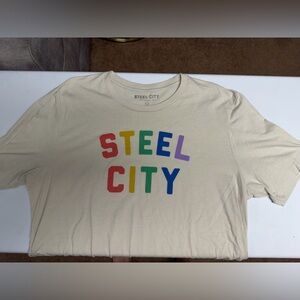 STEEL CITY Cream T-Shirt with Multicolor Letters